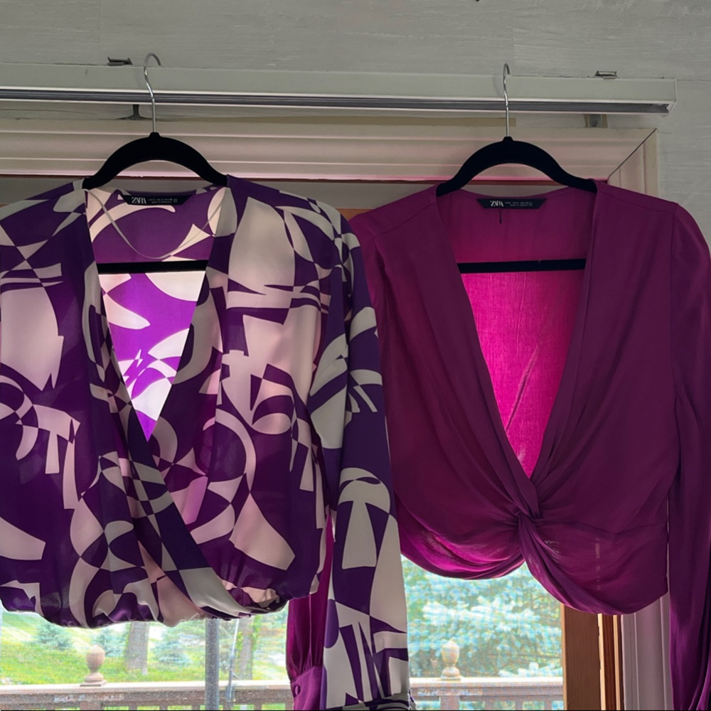 ZARA Purple and White Patterned Blouse and fuchsia